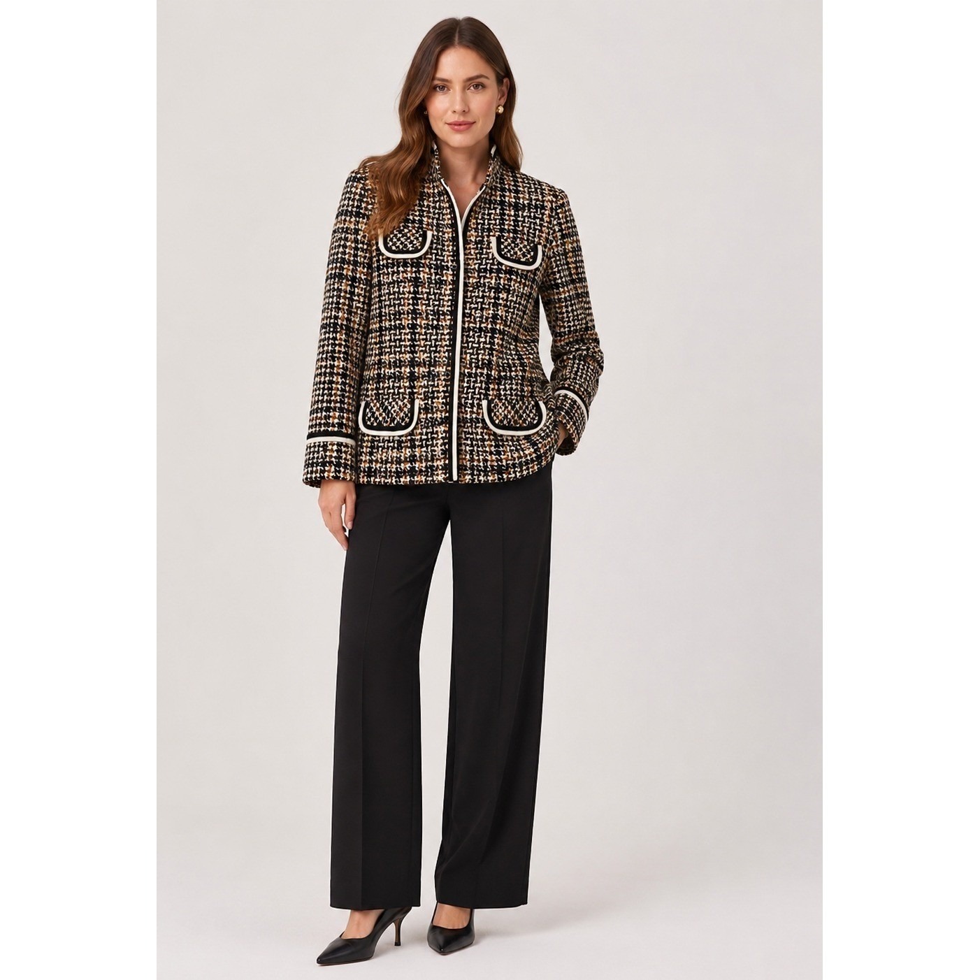 Lord & Taylor Wilroy Collection Button Front Blouse Women Medium Brown Plaid Vtg